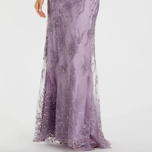 MacDuggal Purple Lilac Embellished Flutter Sleeve Evening Gown Dress Formal - Picture 4 of 12